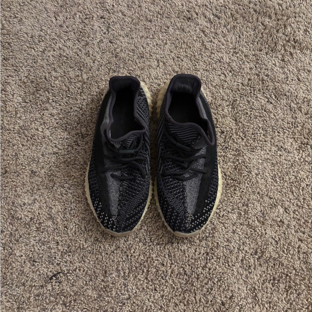 Adidas Yeezy 350 V2  Men's Black Knit Sneakers with Off-White Sole